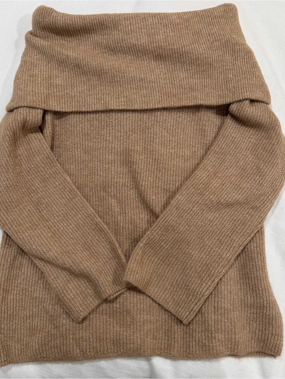H&M Off-Shoulder Ribbed Sweater in Camel Brown